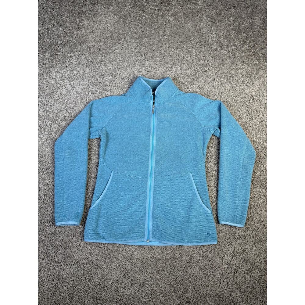 Straight Down Jacket Womens S Blue Fleece Full Zip Lined Pockets Slim Short